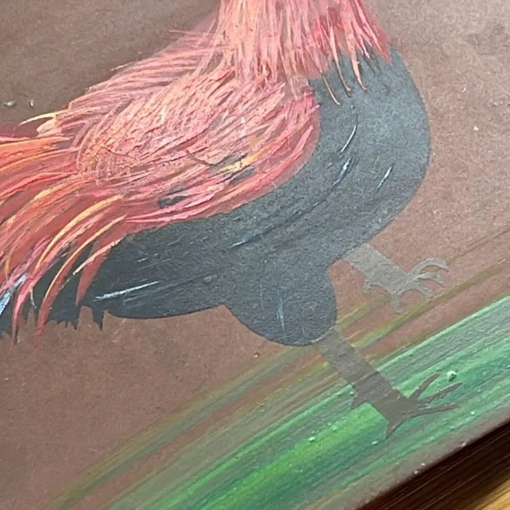 Vintage hand painted rooster basket wall pocket basket